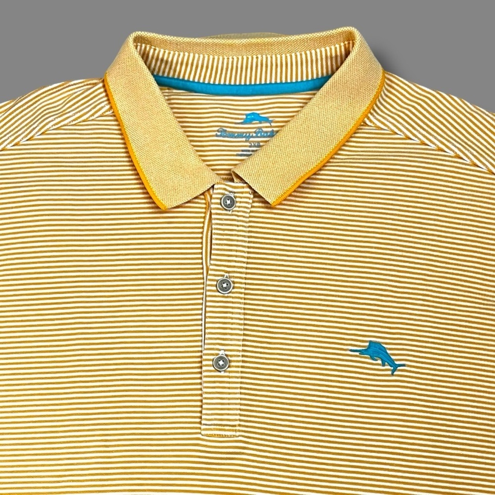 Tommy Bahama Polo Shirt Mens 2XL Pique Knit Striped Short Sleeve Golf Preppy